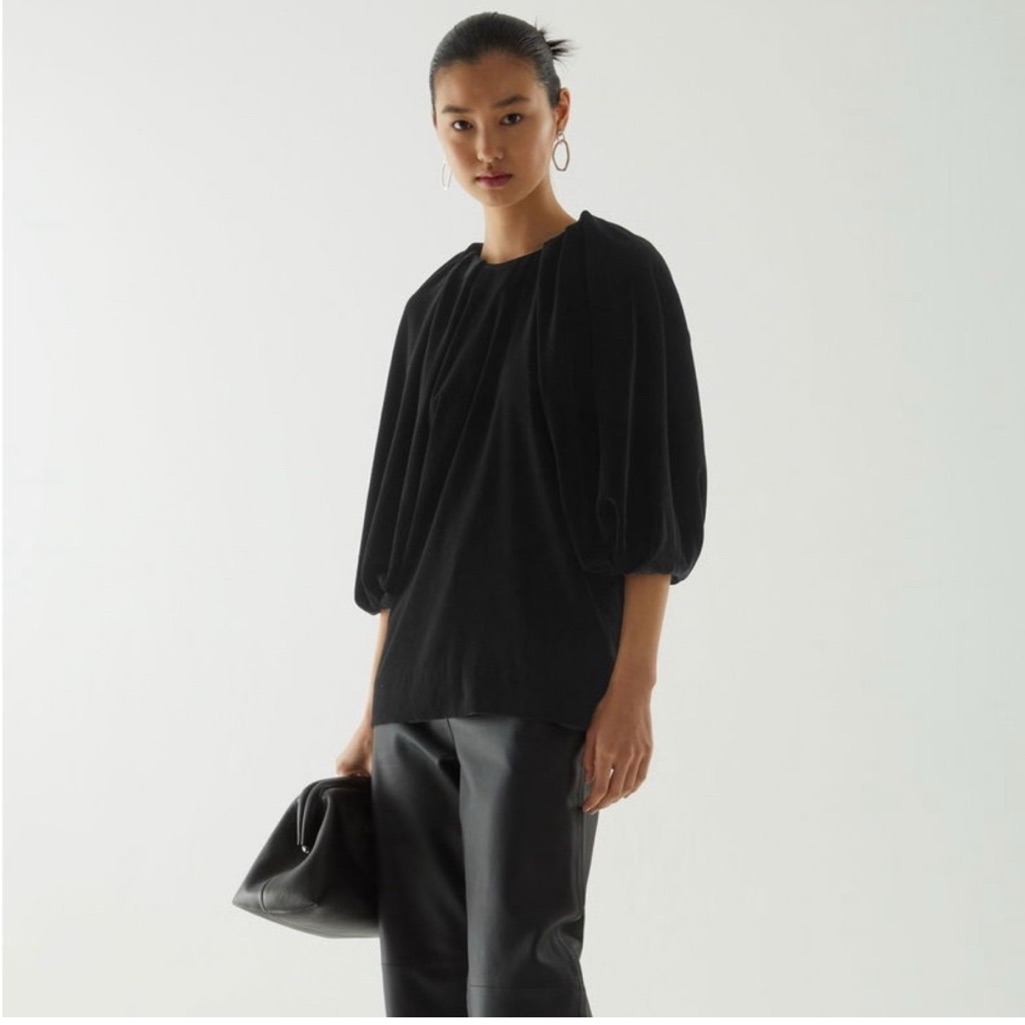 Cos Black Balloon Sleeve Top